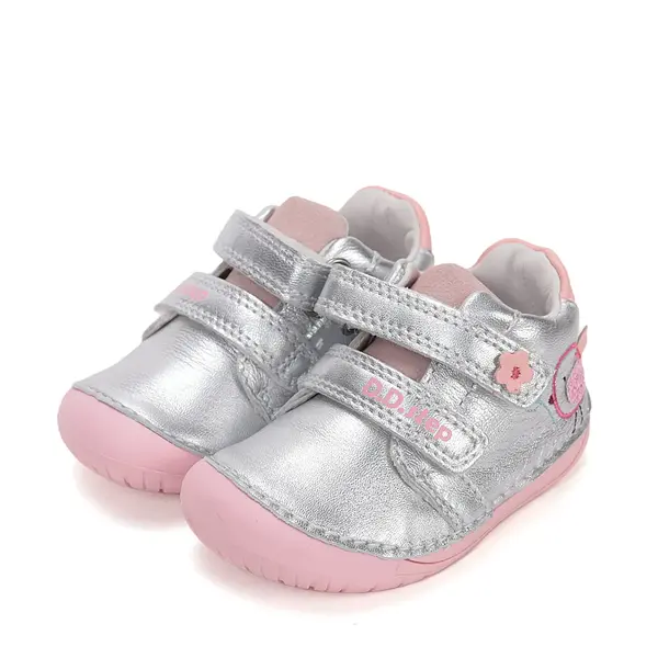 Pantofi Barefoot D.D. Step fete, piele naturala, primii pasi, argintiu_S070-61646-25_Pebebe