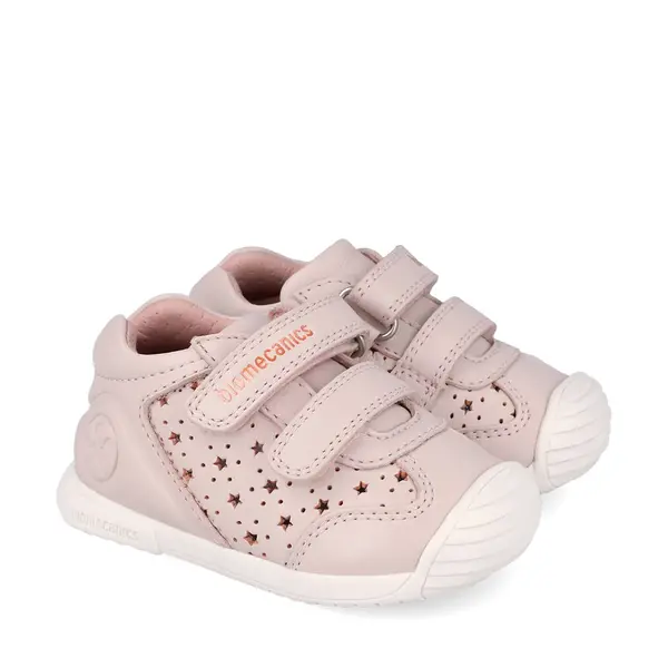 Pantofi Biomecanics fete, Biogateo Casual, primii pasi  – Roz Pudrat cu Steluțe_262101-A779-22_Pebebe