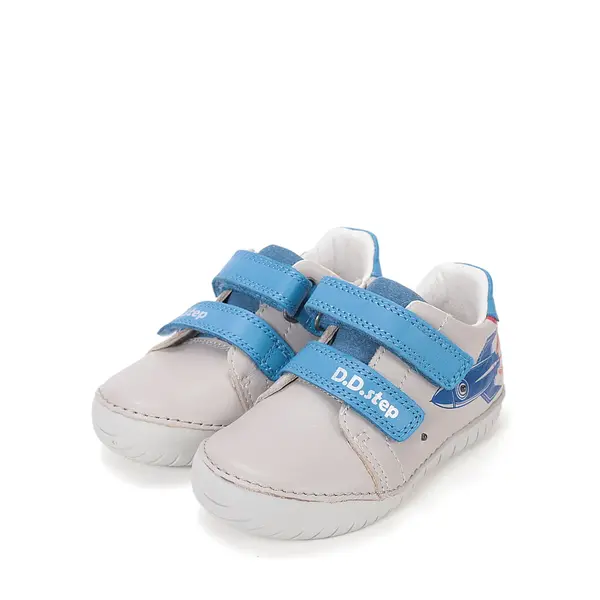 Pantofi D.D Step baieti, piele naturala, talpă flexibilă, LED, gri deschis_S050-61691AM-30_Pebebe