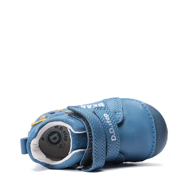 Pantofi D.D. Step băieți, primii pasi, piele naturala, talpa flexibila, albastru cu urs_S015-61472A-24_Pebebe