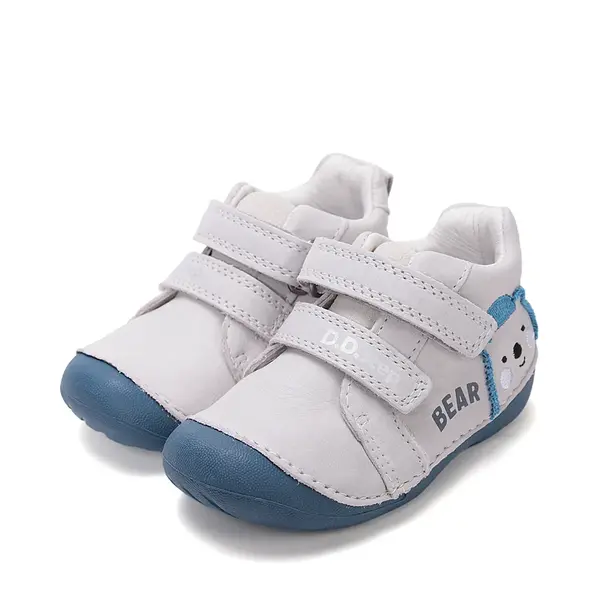 Pantofi D.D. Step băieți, primii pasi, piele naturala, talpa flexibila, gri cu urs_S015-61472B-19_Pebebe