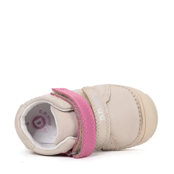 Pantofi D.D Step fete, piele naturală, captuseală din piele, talpă flexibilă, crem,design cu inimioară_S082-61694B-23_Pebebe