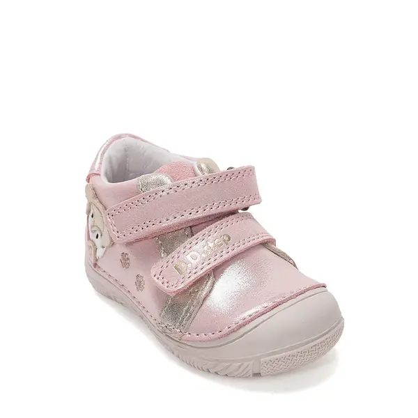 Pantofi D.D Step Fete, piele naturală, captuseală din piele, talpă flexibilă, roz sidef, cu pisicuța_S082-61703F-20_Pebebe
