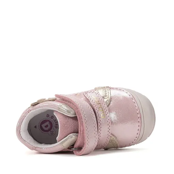 Pantofi D.D Step Fete, piele naturală, captuseală din piele, talpă flexibilă, roz sidef, cu pisicuța_S082-61703F-20_Pebebe