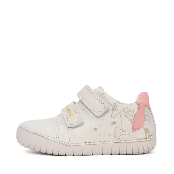 Pantofi D.D Step fete, piele naturala, talpă flexibilă, LED, crem cu unicorn_S050-61970M-28_Pebebe