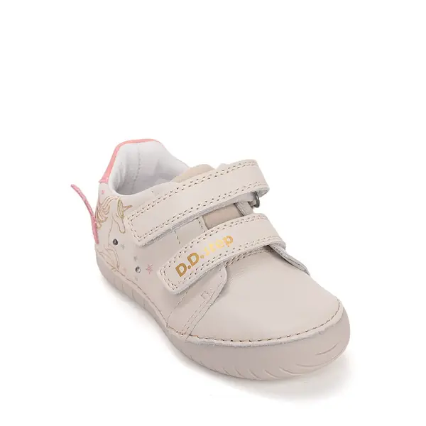 Pantofi D.D Step fete, piele naturala, talpă flexibilă, LED, crem cu unicorn_S050-61970M-28_Pebebe