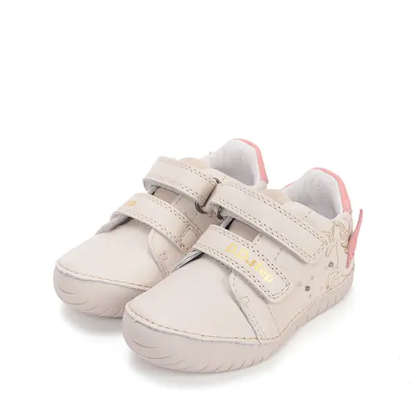 Pantofi D.D Step fete, piele naturala, talpă flexibilă, LED, crem cu unicorn_S050-61970M-28_Pebebe