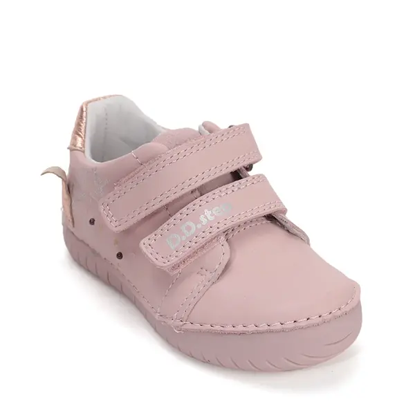Pantofi D.D Step fete, piele naturala, talpă flexibilă, LED, roz deschis cu unicorn_S050-61970AM-28_Pebebe