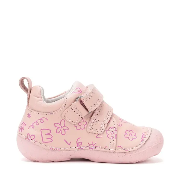 Pantofi D.D. Step fete, primii pasi, piele naturala, talpa flexibila, roz cu imprimeu flori_S015-61675A-24_Pebebe