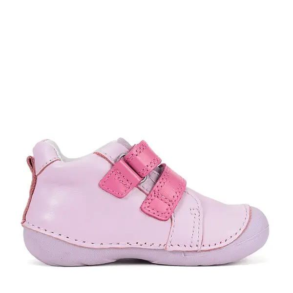 Pantofi D.D. Step fete, primii pasi, piele naturala, talpa flexibila, roz cu pisică_S015-61267-24_Pebebe