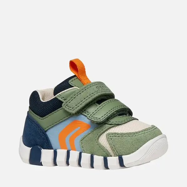 Pantofi Geox băieți, piele naturala, brant antibacterian, Geox Respira, Iupidoo, olive si bleumarin_B3555D-02214-CD3F4-18_Pebebe