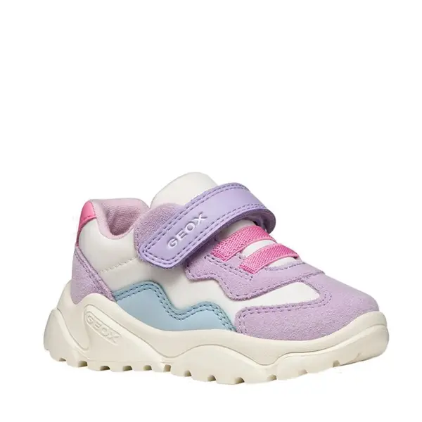 Pantofi Geox fete, piele naturala,  brant antibacterian, Geox Respira, Ciufciuf, alb, lila_B455QB-0FU22-C1022-20_Pebebe