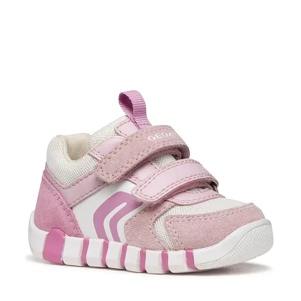 Pantofi Geox fete, piele naturala, brant antibacterian, Geox Respira, Iupidoo, roz cu alb_B3558C-02214-C5825-18_Pebebe