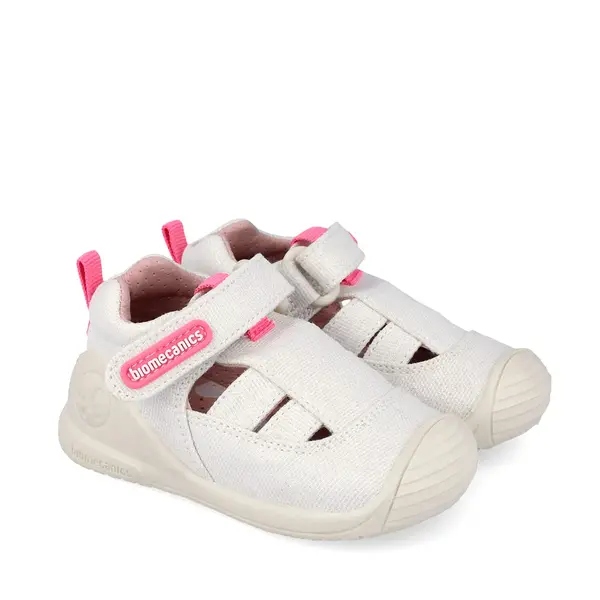 Sandale Biomecanics, Material Textil, Biogateo Canvas - Alb cu Accente Roz_262179-B050-18_Pebebe