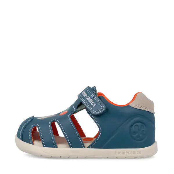 Sandale Barefoot Biomecanics Wider, Piele Naturală, Protecție Vârf - Albastru cu Pisică și Balon_262167-A556-20_Pebebe