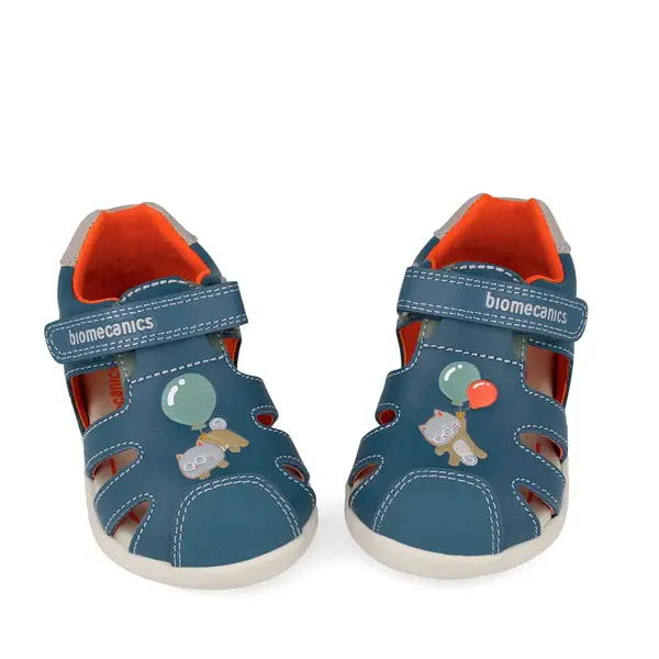 Sandale Barefoot Biomecanics Wider, Piele Naturală, Protecție Vârf - Albastru cu Pisică și Balon_262167-A556-20_Pebebe