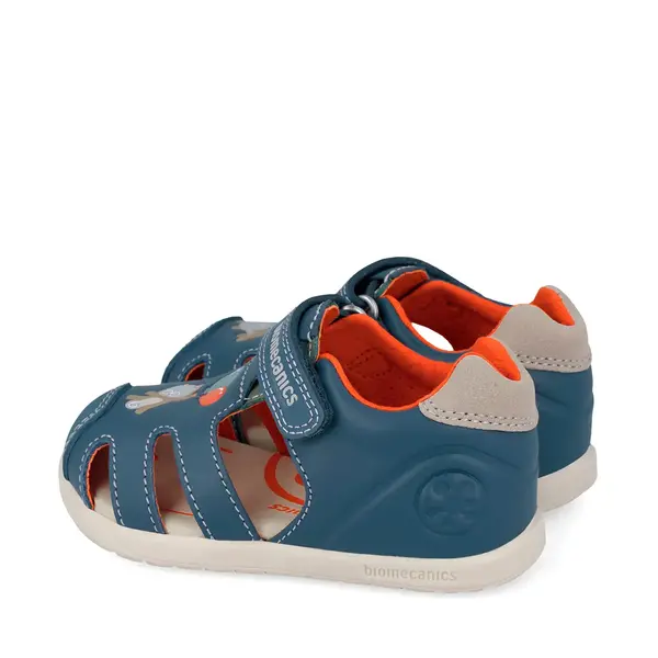 Sandale Barefoot Biomecanics Wider, Piele Naturală, Protecție Vârf - Albastru cu Pisică și Balon_262167-A556-20_Pebebe
