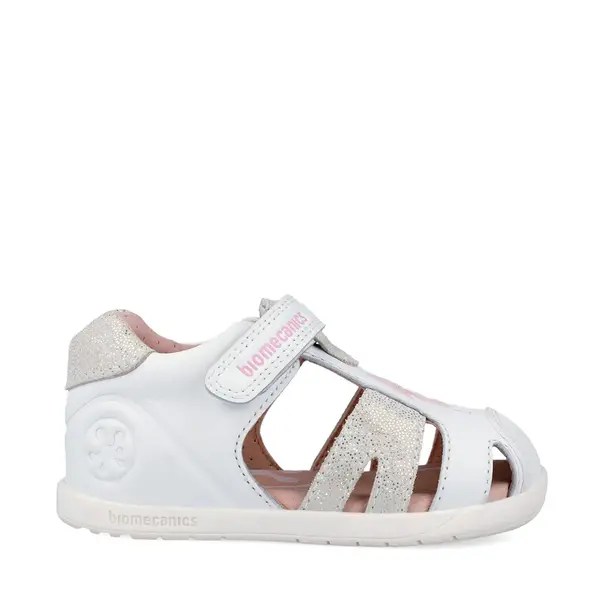 Sandale fete Barefoot Biomecanics Wider, Piele Naturala, Alb cu Imprimeu catel_262160-B050-22_Pebebe