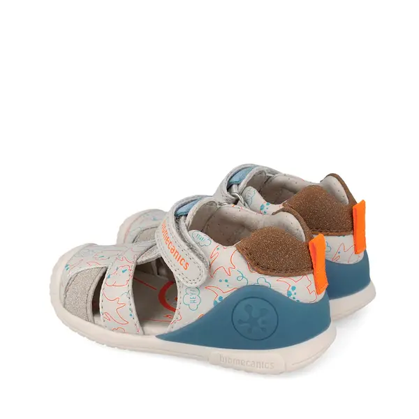 Sandale Biomecanics baieti, Biogateo, Piele Naturală, Bej cu Imprimeu Dinozauri_262125-B695-25_Pebebe