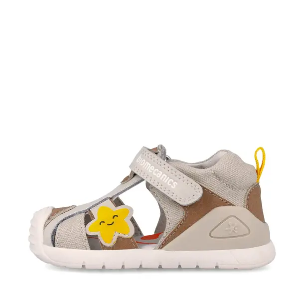 Sandale Biomecanics baieti, talpa flexibila, protectie degete, Biogateo Casual, crem cu steluta_262127-B695-19_Pebebe