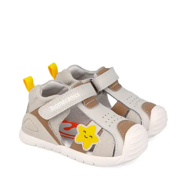 Sandale Biomecanics baieti, talpa flexibila, protectie degete, Biogateo Casual, crem cu steluta_262127-B695-19_Pebebe