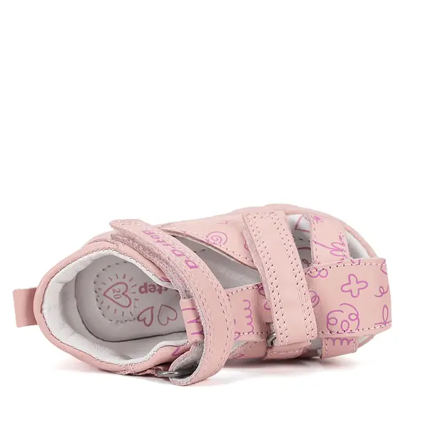 Sandale D.D. Step fete, piele naturala, roz cu imprimeu flori_G064-61994A-21_Pebebe