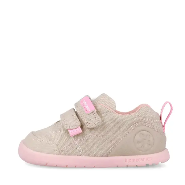 Pantofi Barefoot Biomecanics Wider Canvas cu Dublu Scai - Bej cu Accente Roz_262190-F884-24_Pebebe