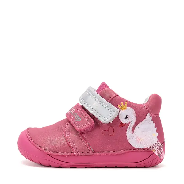 Pantofi Barefoot D.D. Step fete, piele naturala, primii pasi, fuchsia sidef, design cu lebadă_S070-61837B-20_Pebebe