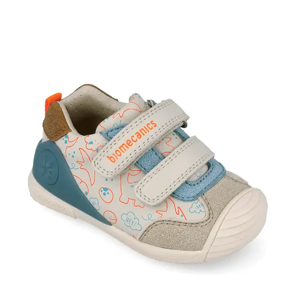 Pantofi Biomecanics pentru Băieței Biogateo Casual – Bej-Alb cu Imprimeu Dinozauri_262120-B695-20_Pebebe
