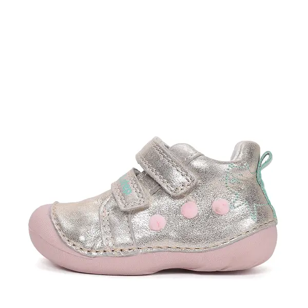 Pantofi D.D. Step fete, primii pasi, piele naturala, talpa flexibila, auriu cu pisică_S015-61267B-24_Pebebe