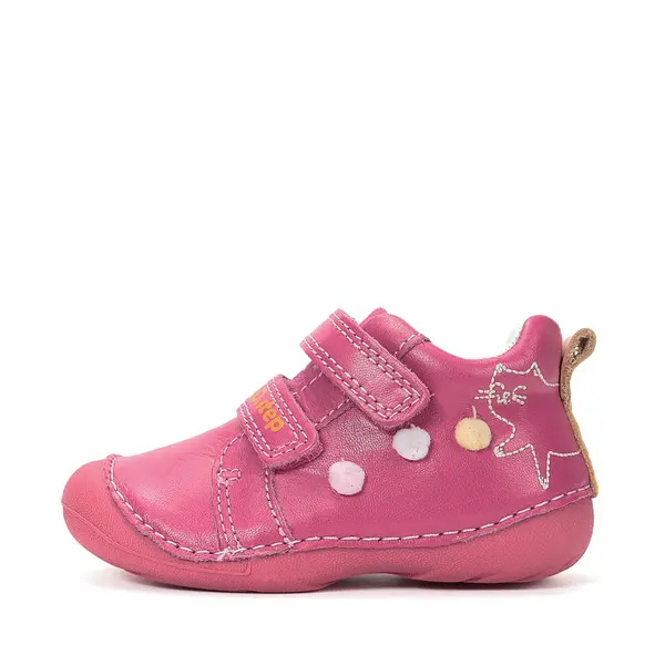 Pantofi D.D. Step fete, primii pasi, piele naturala, talpa flexibila, fuchsia cu pisică_S015-61267A-24_Pebebe
