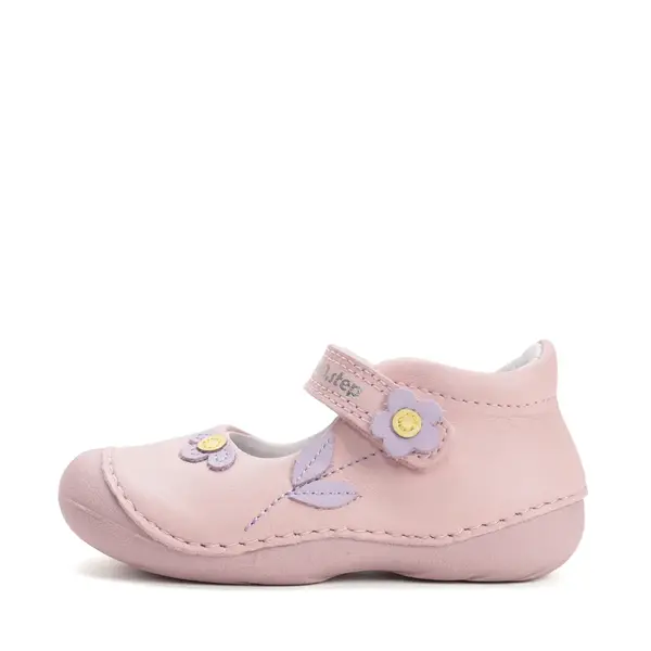 Pantofi fete, piele naturala, decupati, primii pași, roz cu flori, D.D. Step_H015-61614A-20_Pebebe