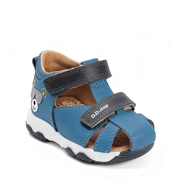 Sandale D.D. Step baieti, piele naturala, branț cu suport, albastru design cu urs_G064-61909B-22_Pebebe