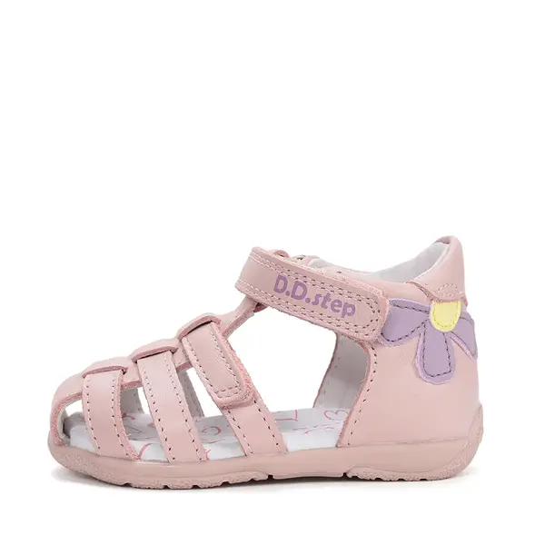 Sandale fete cu barete si ajustare cu 2 scaiuri, piele naturala, talpa flexibila, roz lila, D.D.Step_G111-61400A-20_Pebebe