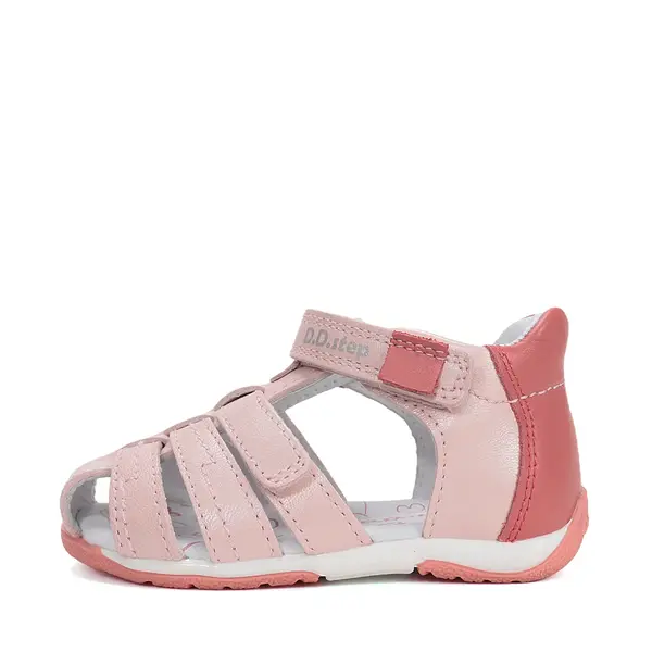 Sandale fete cu barete si ajustare cu 2 scaiuri, piele naturala, talpa flexibila, roz sidef, D.D.Step_G111-61843D-20_Pebebe