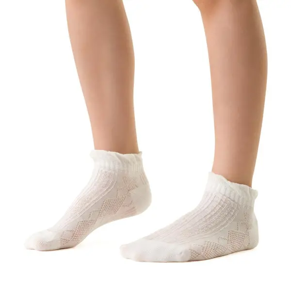 Șosete ecru până la gleznă pentru fete, cu model, STEVEN_ZH016004W_Pebebe