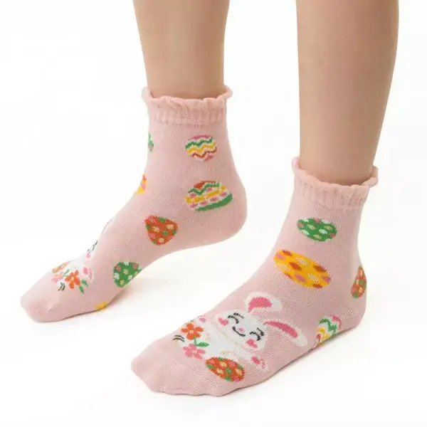 Sosete pentru fete, roz deschis, cu iepuras si oua colorate, STEVEN_KP390138W_Pebebe