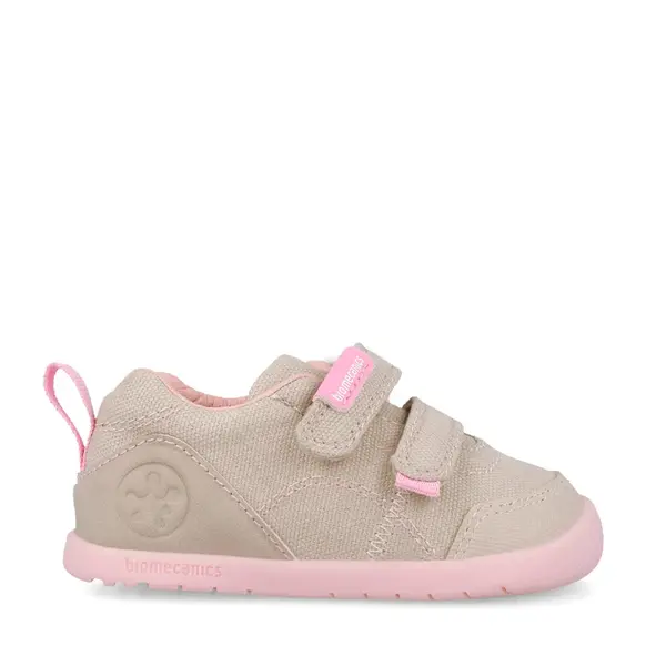 Pantofi Barefoot Biomecanics Wider Canvas cu Dublu Scai - Bej cu Accente Roz_262190-F884-24_Pebebe
