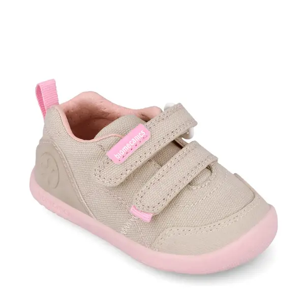 Pantofi Barefoot Biomecanics Wider Canvas cu Dublu Scai - Bej cu Accente Roz_262190-F884-24_Pebebe