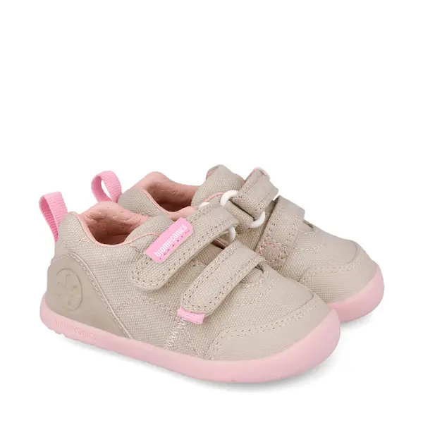 Pantofi Barefoot Biomecanics Wider Canvas cu Dublu Scai - Bej cu Accente Roz_262190-F884-24_Pebebe