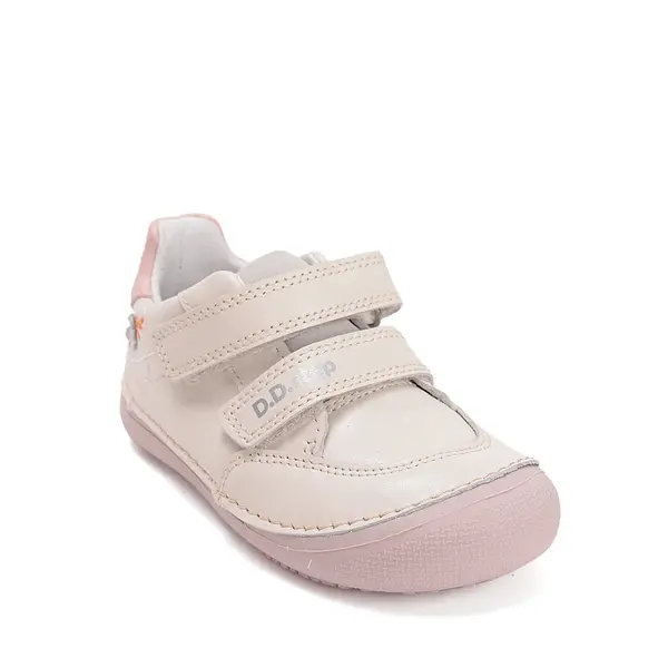 Pantofi barefoot D.D.Step, fete, piele naturală, talpa flexibila, crem, fetita cu palarie_S063-61572AM-29_Pebebe