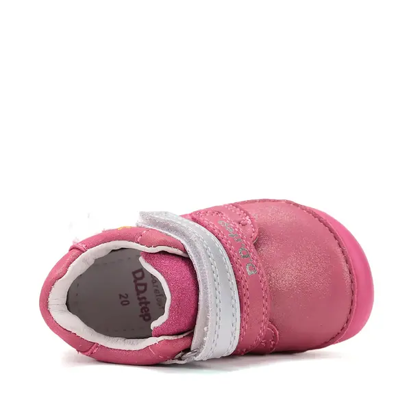 Pantofi Barefoot D.D. Step fete, piele naturala, primii pasi, fuchsia sidef, design cu lebadă_S070-61837B-23_Pebebe