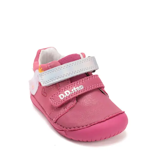 Pantofi Barefoot D.D. Step fete, piele naturala, primii pasi, fuchsia sidef, design cu lebadă_S070-61837B-20_Pebebe