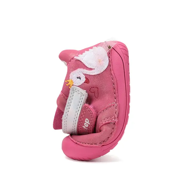 Pantofi Barefoot D.D. Step fete, piele naturala, primii pasi, fuchsia sidef, design cu lebadă_S070-61837B-23_Pebebe