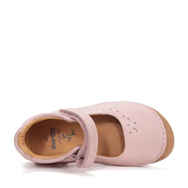 Pantofi barefoot fete, balerini, piele naturala, design cu flori, roz D.D.Step_H063-61295AM-25_Pebebe