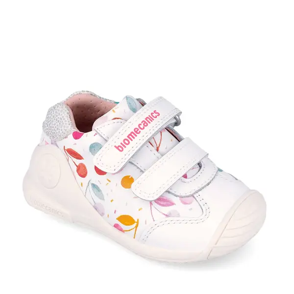 Pantofi Biomecanics fete, Biogateo Casual, primii pasi  – Alb cu Imprimeu Multicolor_262102-B050-20_Pebebe