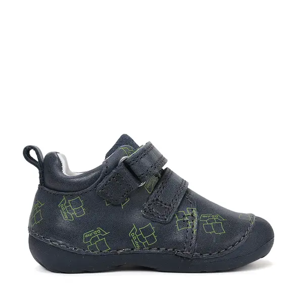 Pantofi D.D. Step baieti, primii pasi, piele naturala, talpa flexibila, bleumarin cu imprimeu barcuta_S015-61100B-19_Pebebe