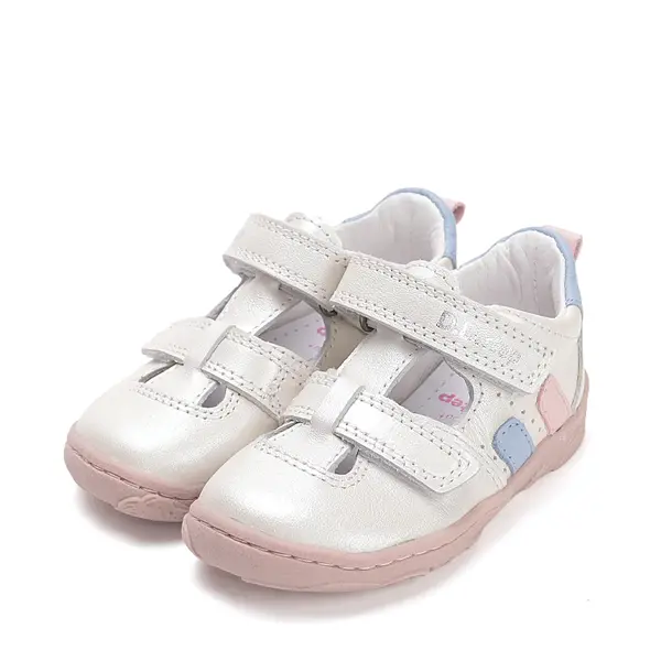 Pantofi D.D.Step copii, barefoot, piele naturala, decupati, primii pași, alb sidef_H077-61288F-24_Pebebe
