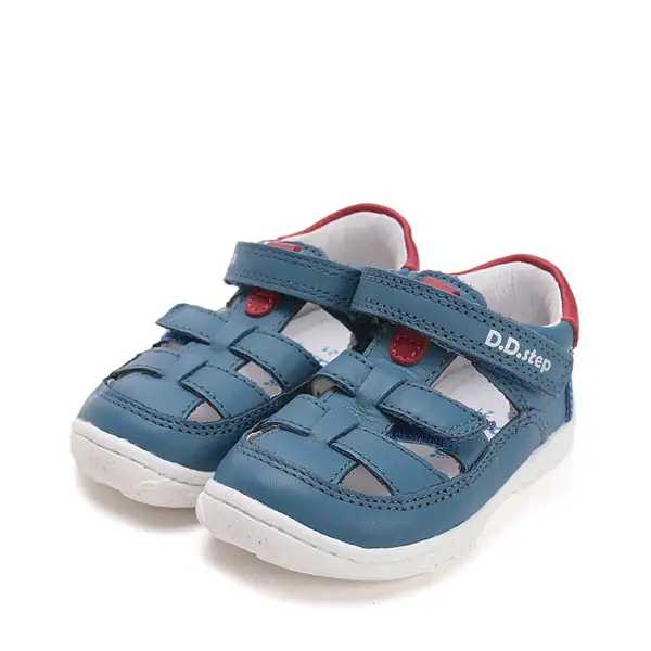 Pantofi D.D.Step copii, barefoot, piele naturala, decupati, primii pași, albastru_H077-61979-20_Pebebe