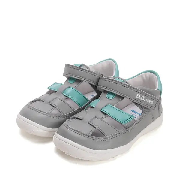 Pantofi D.D.Step copii, barefoot, piele naturala, decupati, primii pași, gri_H077-61979B-21_Pebebe